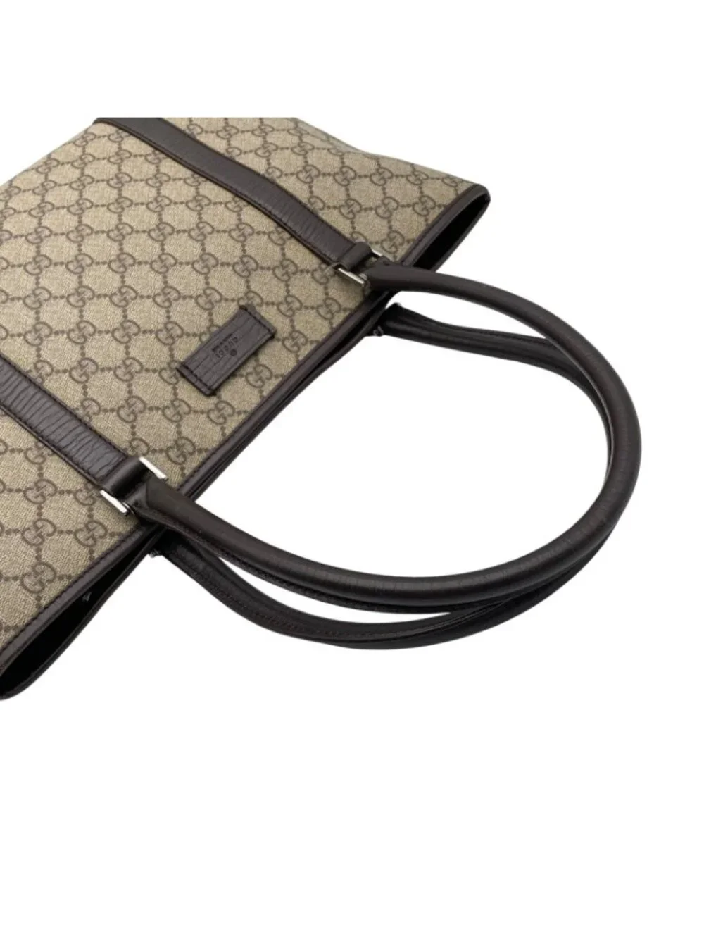 Gucci Tote Handle GG Supreme Leather Gray Judah Brown Silver Classic Simple